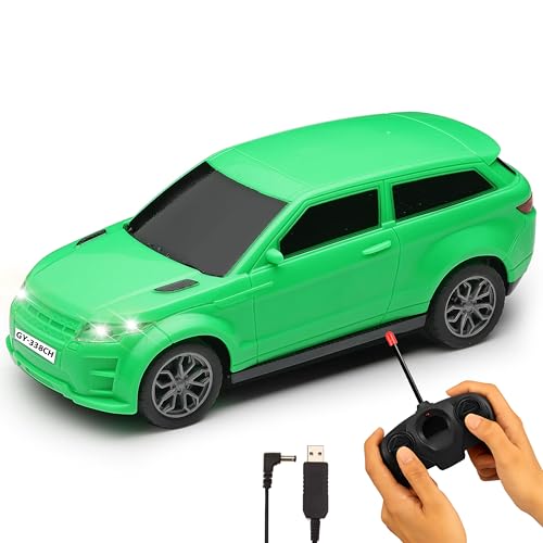 Gooyo GY-347CH Hi-Speed Rechargeable RC Car Toy with Glowing Headlights Feature | User-Friendly RC Car Toy for Kids | Green | in-Built Battery | Gift Box Packaging - Image 1