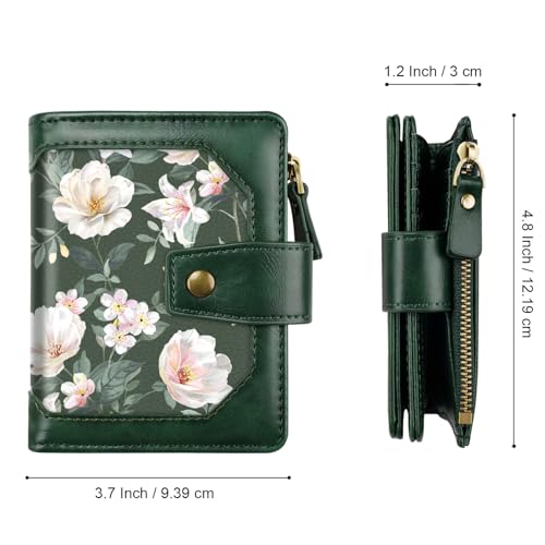 Simikol Women Wallet Bifold RFID Blocking Small Credit Card Holder Leather Wallets Cards Case Ladies Purse with Zipper, Dark Green Flowers - Image 4