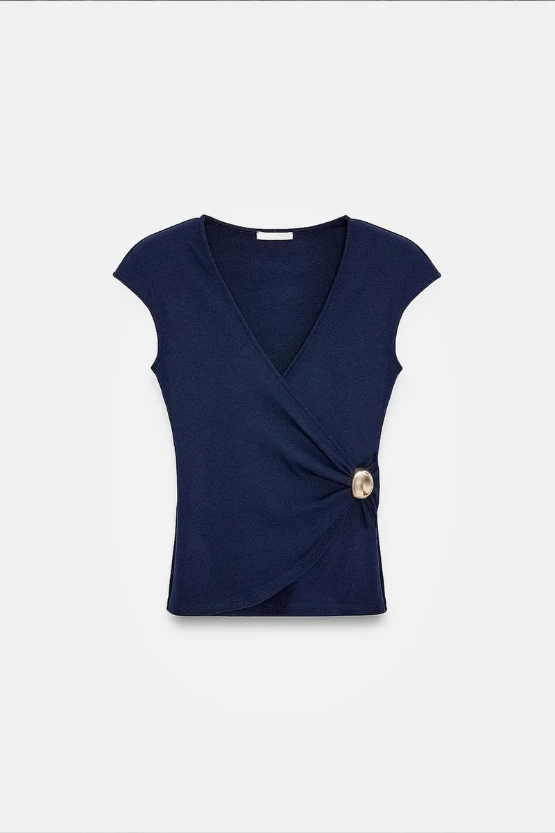 Dilvin Navy Blue DILVIN Women’s Slim Fit Wrap Blouse for Women | Best Price UAE