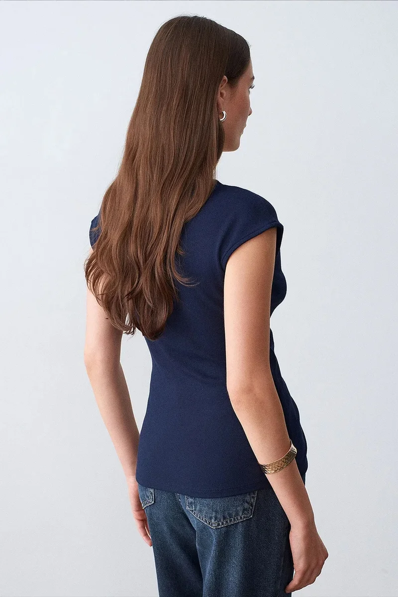 Dilvin Navy Blue DILVIN Women’s Slim Fit Wrap Blouse for Women | Best Price UAE