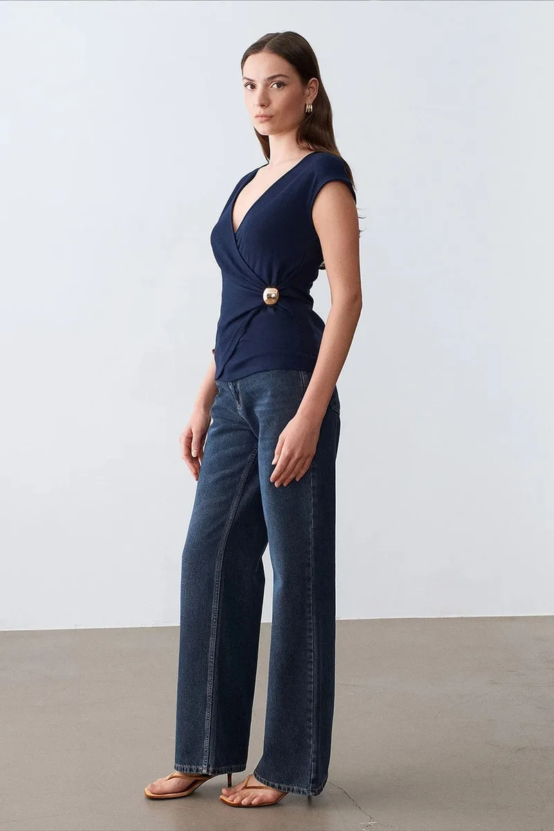 Dilvin Navy Blue DILVIN Women’s Slim Fit Wrap Blouse for Women | Best Price UAE