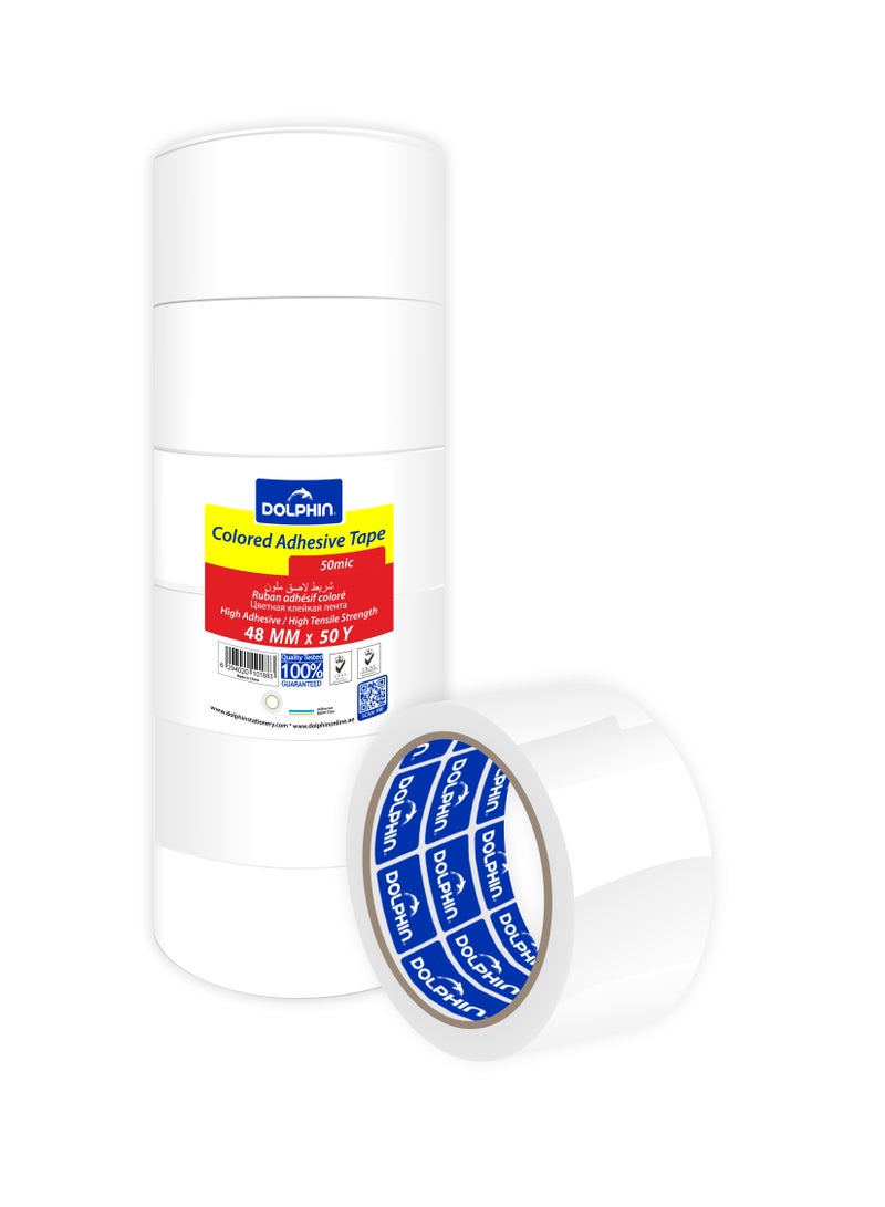شريط لاصق أبيض دولفين مقاس 48 مم × 50 ياردة، التصاق قوي، سُمك 50 ميكرون، عبوة 6 لفات