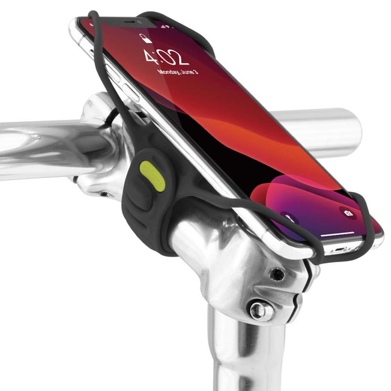 BONE Bike Tie Pro 3 Bike Cell Phone Mount for Stem ScratchFree Silicone Holder with ShockAbsorbing Design Universal Cycling Phone Holder Compatible with Most Smartphones Black  Stem