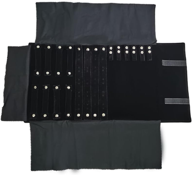 SCIKHEFT Velvet Travel Jewelry Case Roll Bag Organizer for Necklace Bracelet Earrings Ring (Black) (Black set) - Image 1