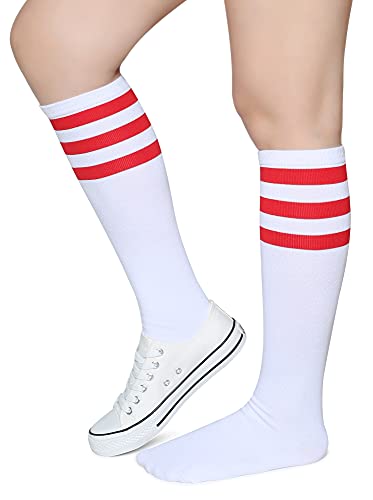 Pareberry Triple Stripes Soft Cotton Knee High Tube Socks for Men and Women (Red/White) - Image 3
