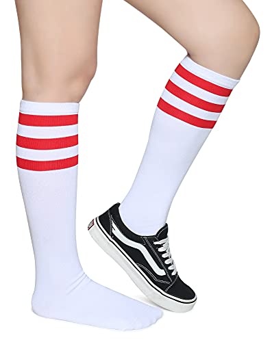 Pareberry Triple Stripes Soft Cotton Knee High Tube Socks for Men and Women (Red/White) - Image 2