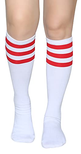 Pareberry Triple Stripes Soft Cotton Knee High Tube Socks for Men and Women (Red/White) - Image 4