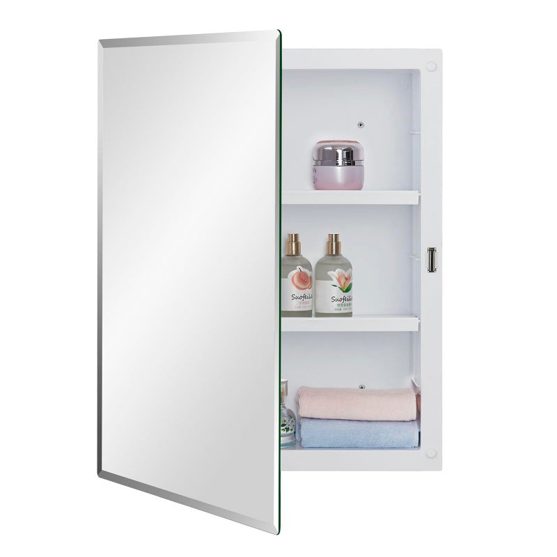IDYLLOR Plastic Medicine Mirror Cabinet for Bathroom 16 x 20 inch, Surface and Recessed Mount - Image 1