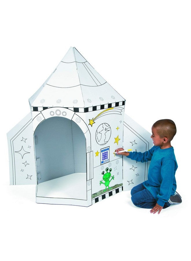 فن إكسبريس منزل صاروخي من الورق المقوى للأطفال - منزل لعب صاروخي من الورق المقوى بارتفاع 5 أقدام للأطفال، ساعات من المرح الإبداعي، تغذي خيال طفلك - مساحة آمنة للأطفال للحلم واللعب والتخيل - Image 3