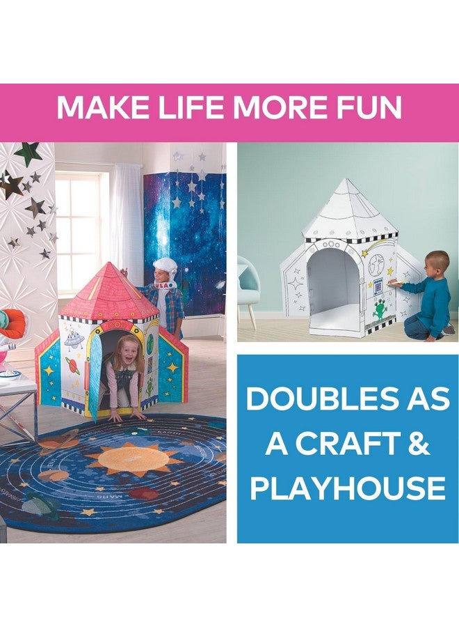 فن إكسبريس منزل صاروخي من الورق المقوى للأطفال - منزل لعب صاروخي من الورق المقوى بارتفاع 5 أقدام للأطفال، ساعات من المرح الإبداعي، تغذي خيال طفلك - مساحة آمنة للأطفال للحلم واللعب والتخيل - Image 4