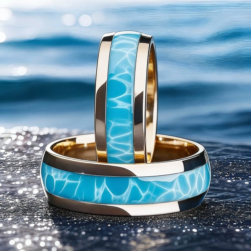 8mm Stainless Steel Ring with Floral Design - Gold Base, Multi-Color Options for Men & Women - Image 1