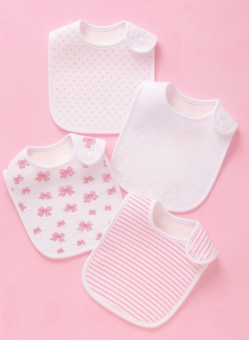 Kisunya Baby Bib - 4Pcs Infant Muslin Bibs – 100% Cotton, Ultra Soft and Absorbent Baby Drool Bibs with Cute Patterns, Lightweight and Breathable Newborn Essentials, Reusable and Gentle on Sensitive Skin, Ideal for Feeding, Teething, and Daily Use, Easy to Carry and Clean. - Image 1