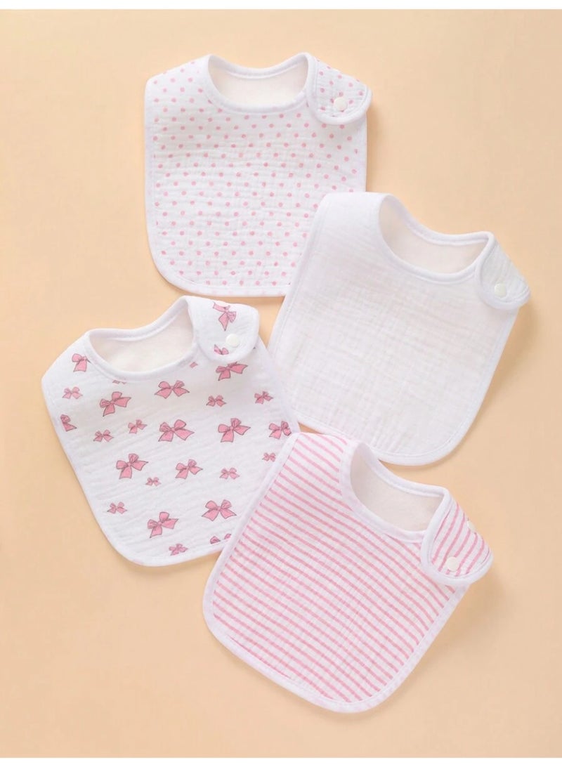 Kisunya Baby Bib - 4Pcs Infant Muslin Bibs – 100% Cotton, Ultra Soft and Absorbent Baby Drool Bibs with Cute Patterns, Lightweight and Breathable Newborn Essentials, Reusable and Gentle on Sensitive Skin, Ideal for Feeding, Teething, and Daily Use, Easy to Carry and Clean. - Image 5