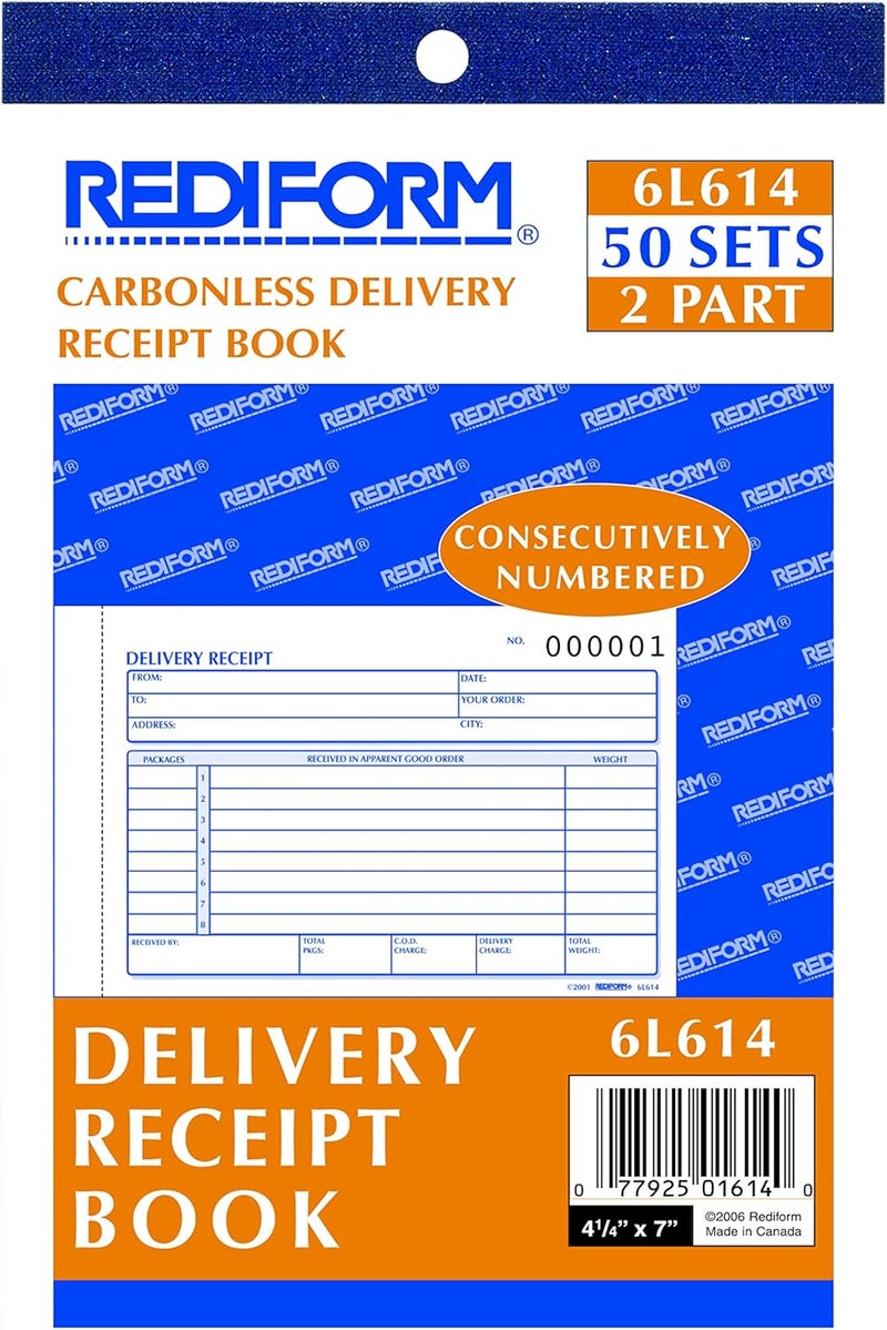 Rediform Carbonless Delivery Receipt Book with Flexible Cover - 50 Numbered Forms - Image 2