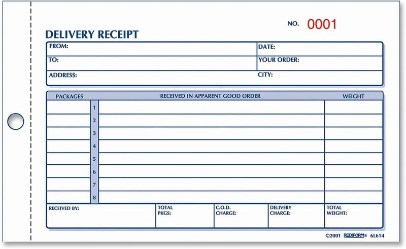 Rediform Carbonless Delivery Receipt Book with Flexible Cover - 50 Numbered Forms - Image 1