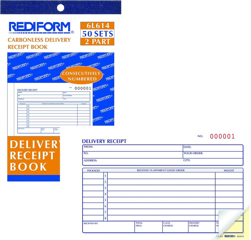 Rediform Carbonless Delivery Receipt Book with Flexible Cover - 50 Numbered Forms - Image 5