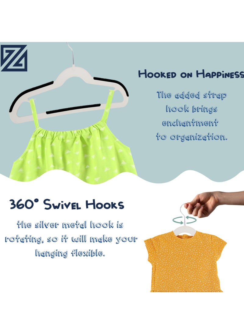 ZOBER Non-Slip Rubber Pad Kids Hangers, Premium Quality Plastic Hangers 360º Swivel Hook Heavy Duty Space Saving Clothes Hanger for kids, Shirt, Coat, Pant, Children Closet (WHITE) - Image 3