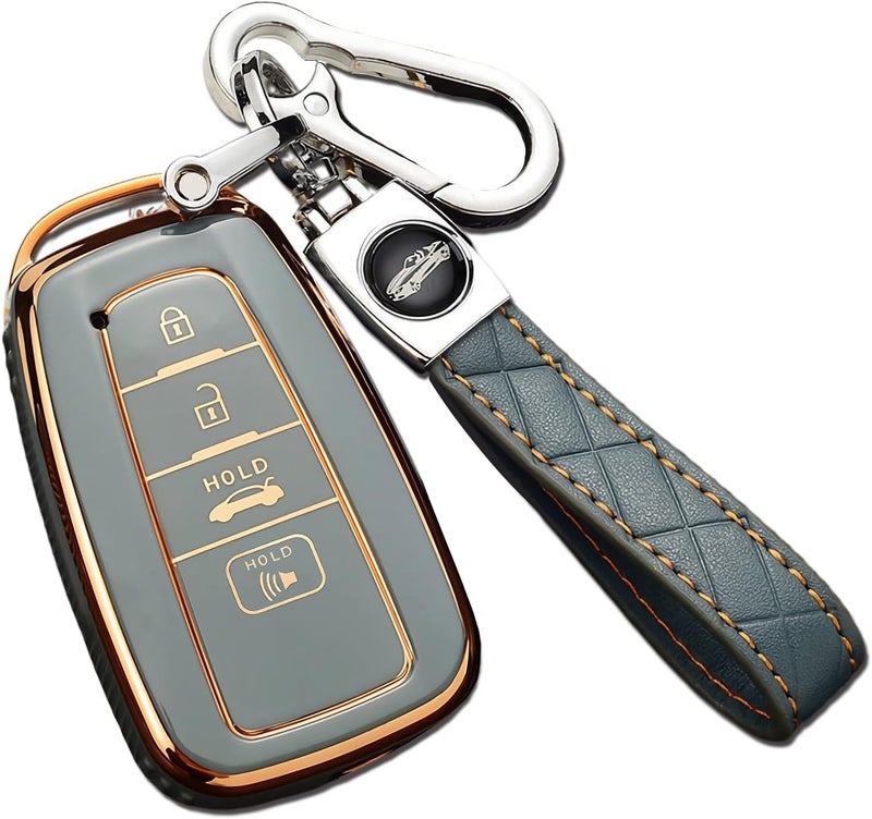 Cacacar غطاء مفتاح 2019-2024 لسيارة تويوتا كامري RAV4 مع سلسلة مفاتيح، لسيارة هايلاندر أفالون GT86 غطاء مفتاح فاخرة من TPU الناعم واقي 360 درجة (ب-رمادي) - Image 1