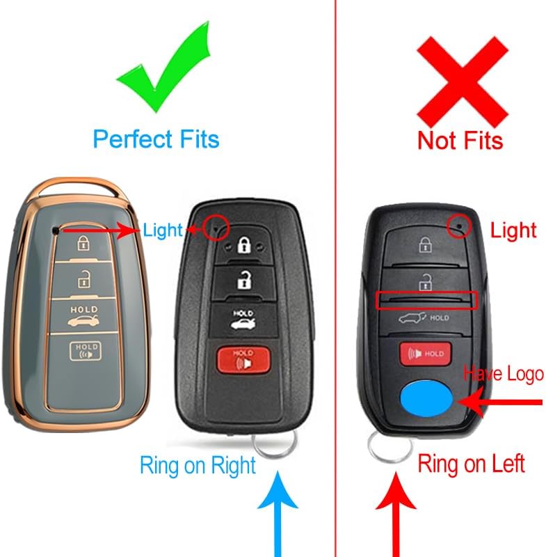 Cacacar غطاء مفتاح 2019-2024 لسيارة تويوتا كامري RAV4 مع سلسلة مفاتيح، لسيارة هايلاندر أفالون GT86 غطاء مفتاح فاخرة من TPU الناعم واقي 360 درجة (ب-رمادي) - Image 3