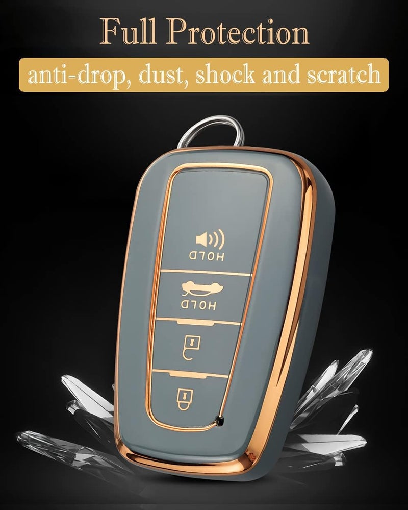 Cacacar غطاء مفتاح 2019-2024 لسيارة تويوتا كامري RAV4 مع سلسلة مفاتيح، لسيارة هايلاندر أفالون GT86 غطاء مفتاح فاخرة من TPU الناعم واقي 360 درجة (ب-رمادي) - Image 4