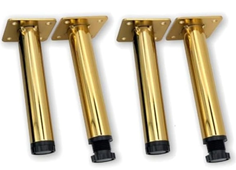 Zohra Hardware 4 Pcs Metal Adjustable Straight Shaped Furniture Legs Latest Style Coffee Table Sofa Feet Kitchen Table Legs Bathroom Cabinet Cupboard Feet Gold 5 inch  - Image 1