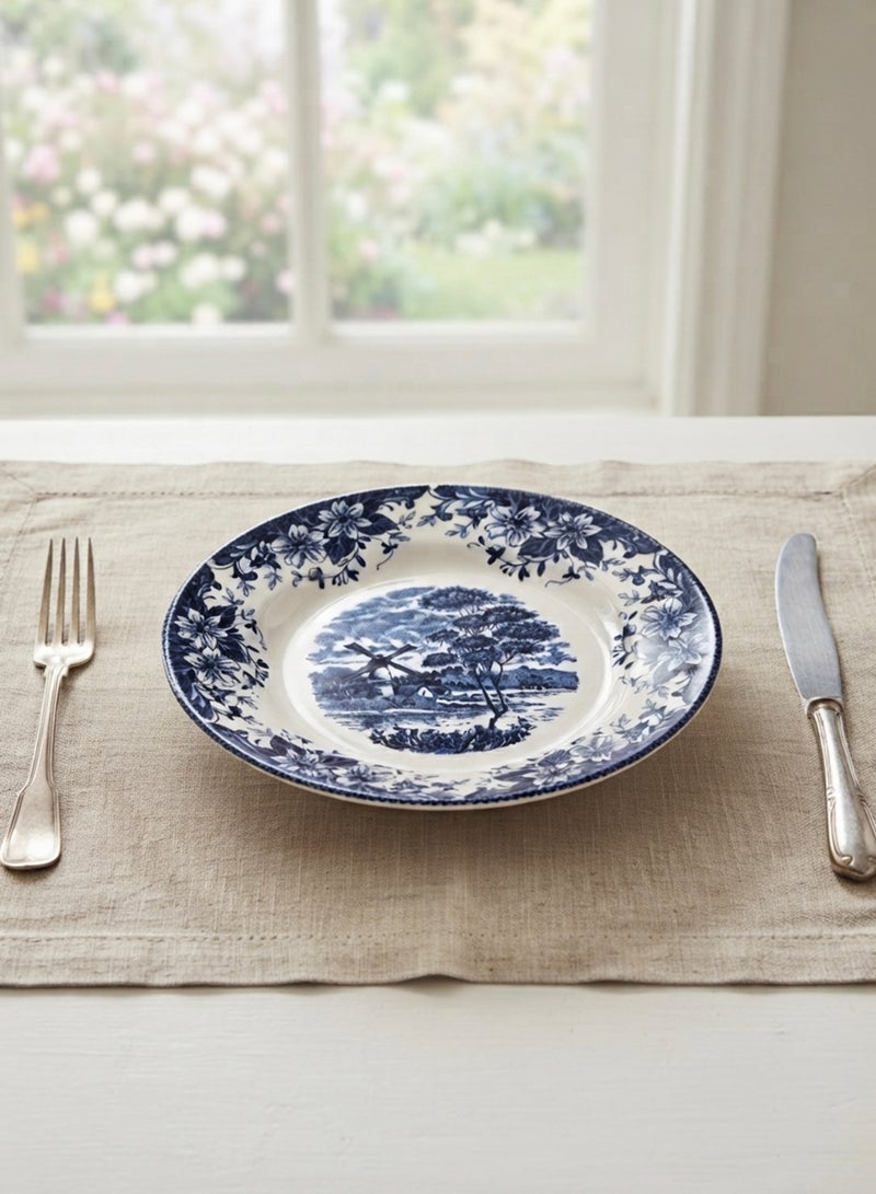 Claytan Earthenware Classic Blue Windmill & Floral Pattern Salad Plate, 8.1 Inch, White (Set of 6) | Premium Dessert, Appetizer & Side Plate | Vintage Tableware for Home, Office, Café & Gifting - Image 5