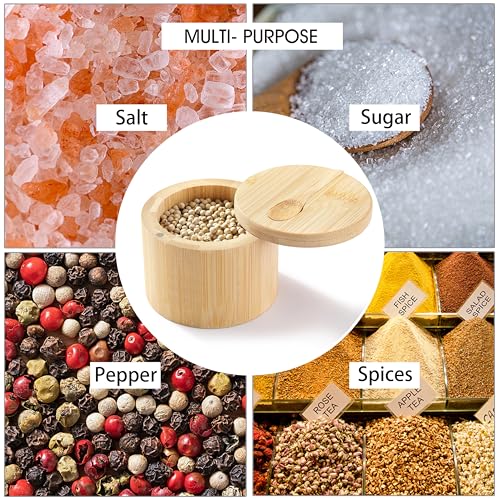 VRUIFA Bamboo Salt Container, Salt Cellar with Magnetic Swivel Lid and Spoon, For Storage Pepper, Spice and Sugar, 6 oz - Image 5