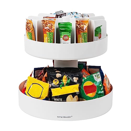 Mind Reader 2-Tier Snack Carousel, Countertop Organizer, Snack Tray, Breakroom, Kitchen, 14.25"L x 14.25"W x 14"H, White - Image 1