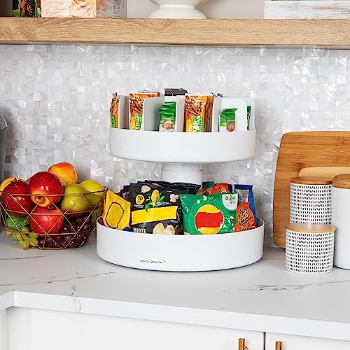 Mind Reader 2-Tier Snack Carousel, Countertop Organizer, Snack Tray, Breakroom, Kitchen, 14.25"L x 14.25"W x 14"H, White - Image 2