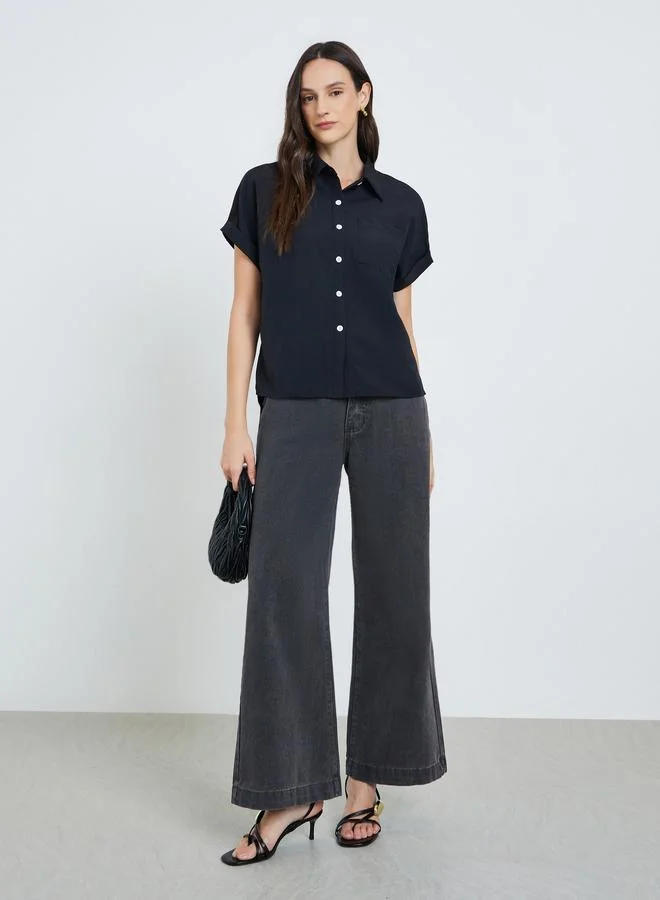 Take Two Black Short Sleeve Button-Down Shirt