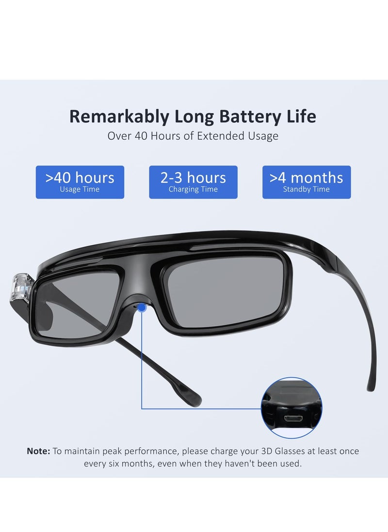 SYOSI - DLP Link 3D Glasses for Aurora, Aurora Pro Rechargeable Active Shutter Glasses Home DLP Projector Glasses Lightweight and Comfortable 3D Glasses Ghost Free Flicker Free Black 2Pack - Image 1