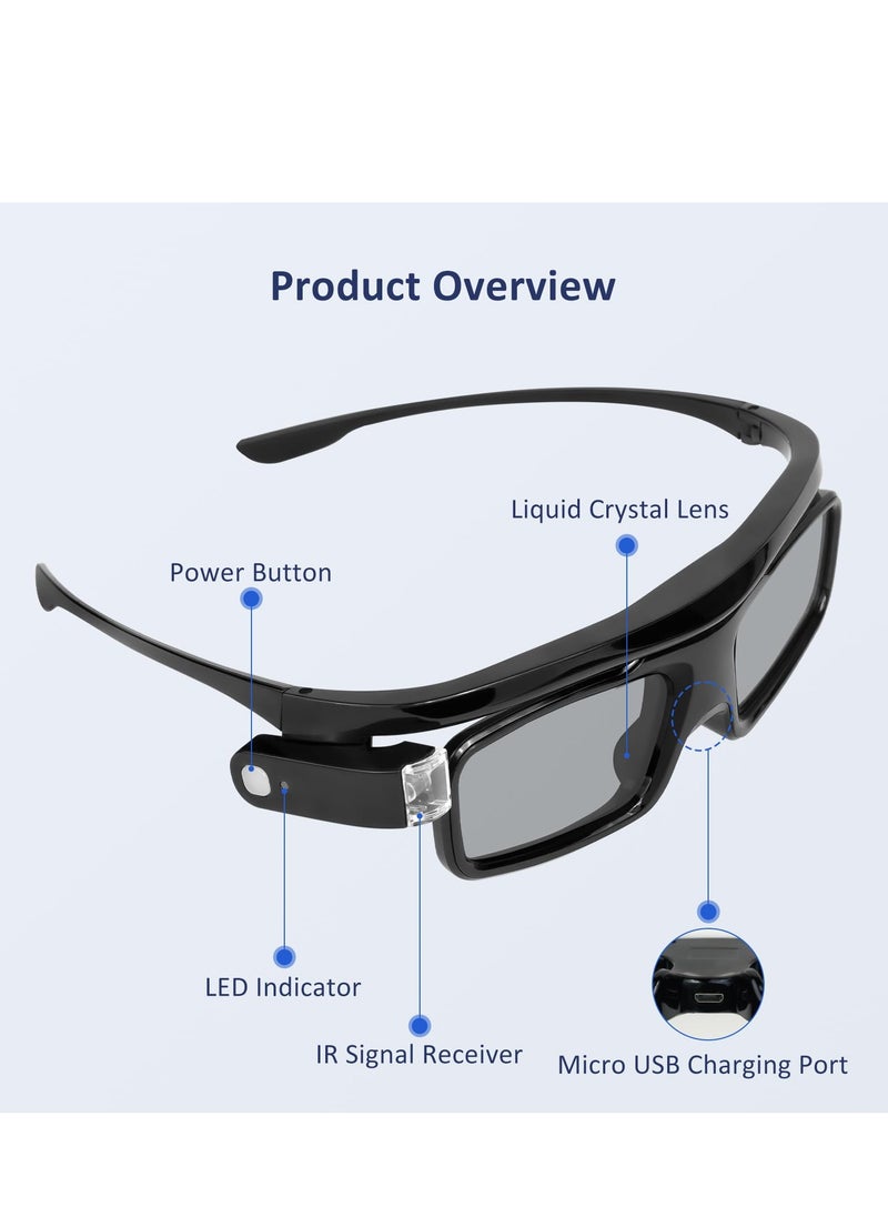 SYOSI - DLP Link 3D Glasses for Aurora, Aurora Pro Rechargeable Active Shutter Glasses Home DLP Projector Glasses Lightweight and Comfortable 3D Glasses Ghost Free Flicker Free Black 2Pack - Image 1