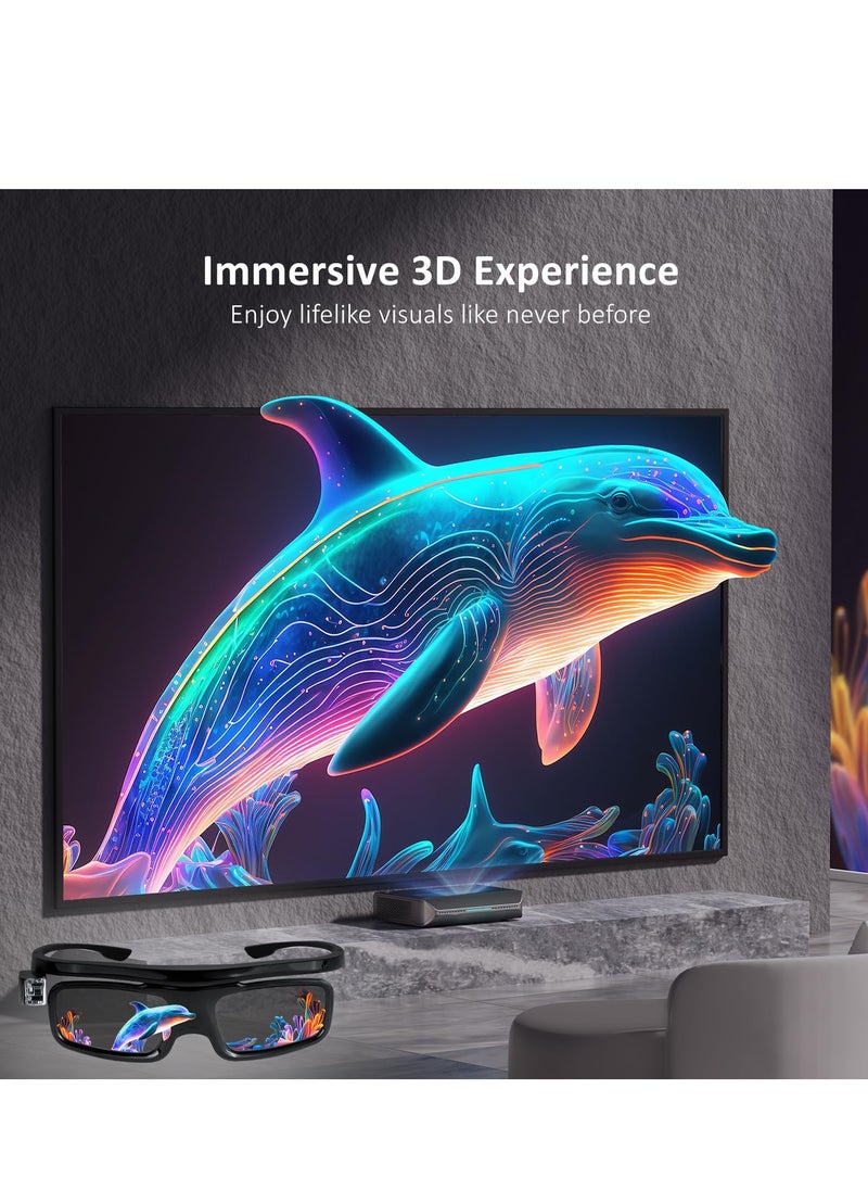 SYOSI - DLP Link 3D Glasses for Aurora, Aurora Pro Rechargeable Active Shutter Glasses Home DLP Projector Glasses Lightweight and Comfortable 3D Glasses Ghost Free Flicker Free Black 2Pack - Image 1