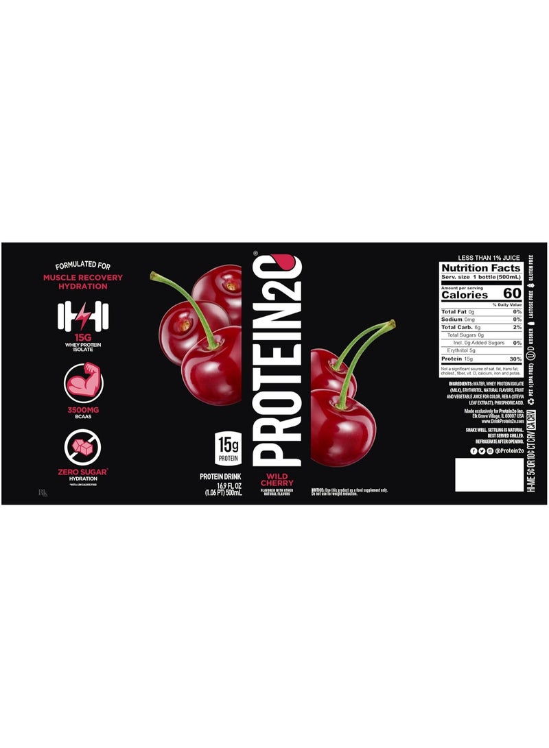 Protein2o Protein Infused Water, Wild Cherry, 500 ML Pack of 12 15g Whey Protein Isolate - Image 4
