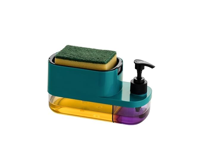 YEKDA Plastic 3 in 1 Dishwashing and handwash Liquid soap Dispenser for Kitchen Sink Corne wash BasincountertopLaundra with Sponge400200 Ml - Image 2