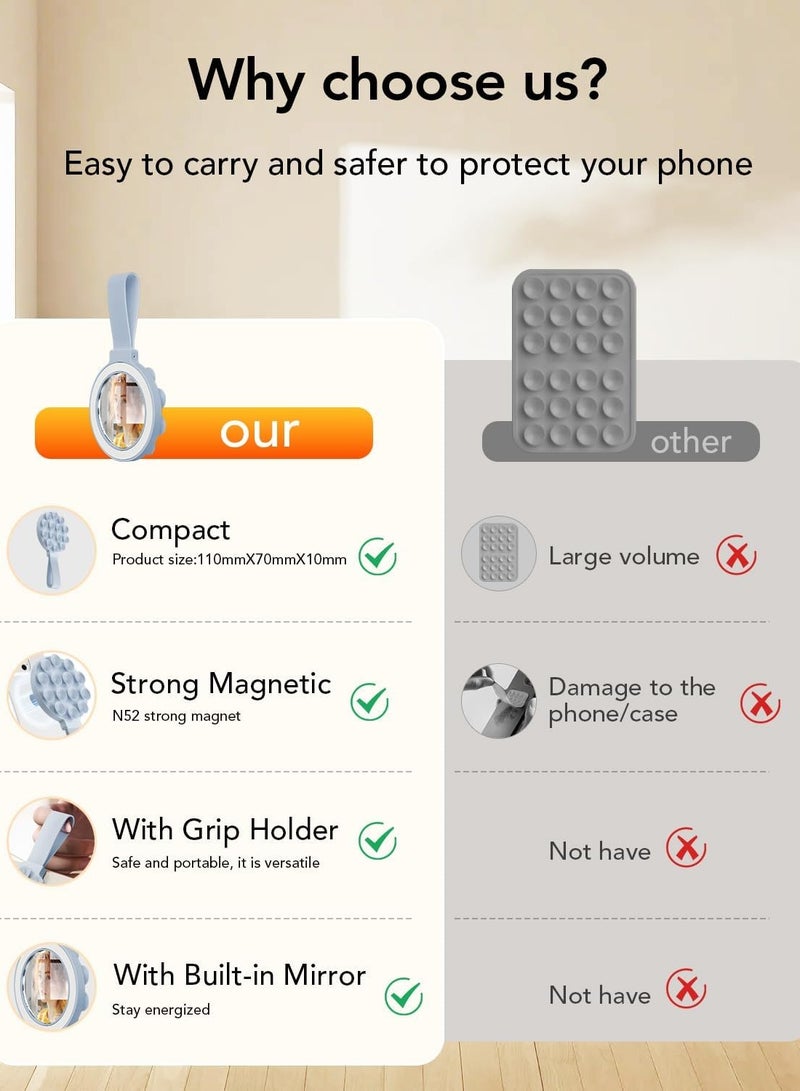 general Magnetic Silicone Suction Cup Phone Mount Built-in Mirror for MagSafe,Sticky Phone Grip Holder for iPhone, Hands-Free for Makeup Shower, Octo Sticky Buddy Thing Back of Case for TikTok Selfie Video - Image 2