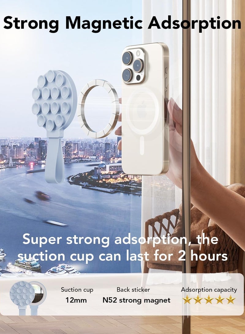 general Magnetic Silicone Suction Cup Phone Mount Built-in Mirror for MagSafe,Sticky Phone Grip Holder for iPhone, Hands-Free for Makeup Shower, Octo Sticky Buddy Thing Back of Case for TikTok Selfie Video - Image 3