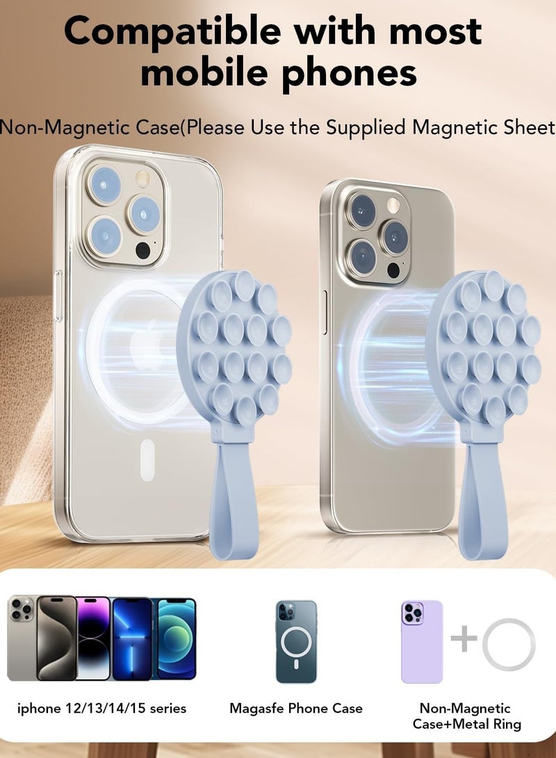 general Magnetic Silicone Suction Cup Phone Mount Built-in Mirror for MagSafe,Sticky Phone Grip Holder for iPhone, Hands-Free for Makeup Shower, Octo Sticky Buddy Thing Back of Case for TikTok Selfie Video - Image 5