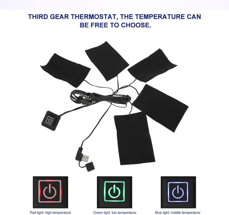 USB Heat Pad,Clothes Heating Pad,USB Electric Clothes Five Heater Pads Heating Element Adjustable Temperature Warmer Tool Electric Cloth Heater Pad for Winter Clothes Pet Warmer - Image 4