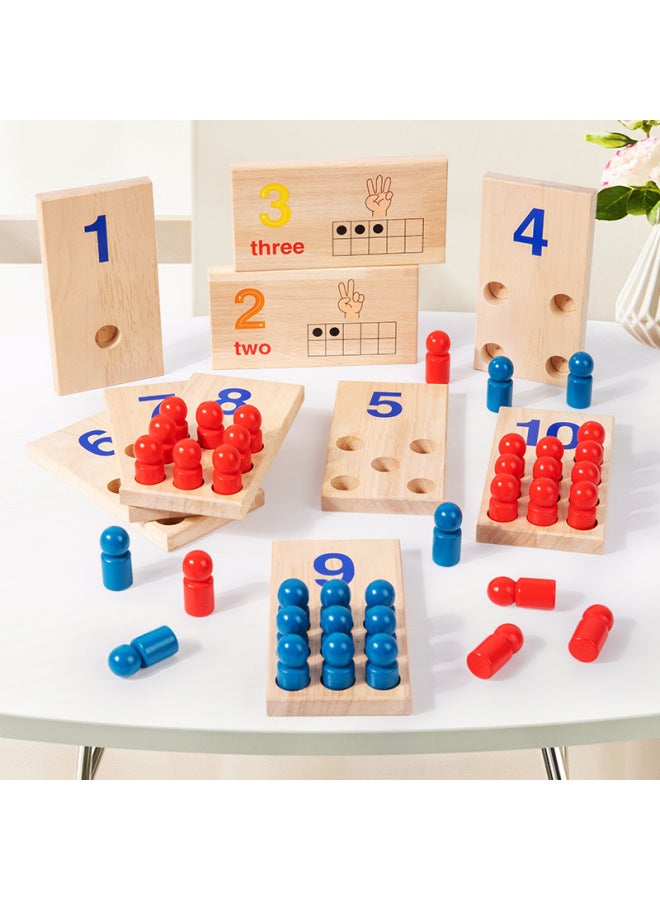 Montessori Mathematics Building Blocks Enlightenment Plugging Stick Number Number Learning Matching Wooden Teaching Aids 3-6 Years Old Kindergarten Early Education-Color:oy-110 Grain Digital Pairing - Image 1