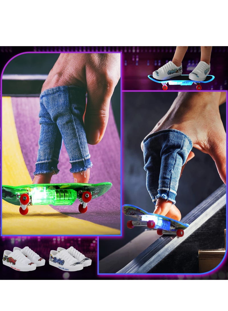 SOLARAE 12 Pcs LED Light Up Finger Skateboards Toy Set, Mini Fingerboard Shoes for Classroom Prizes, Birthday Gifts for Kids, Random Colors for Friends and Students. - Image 4