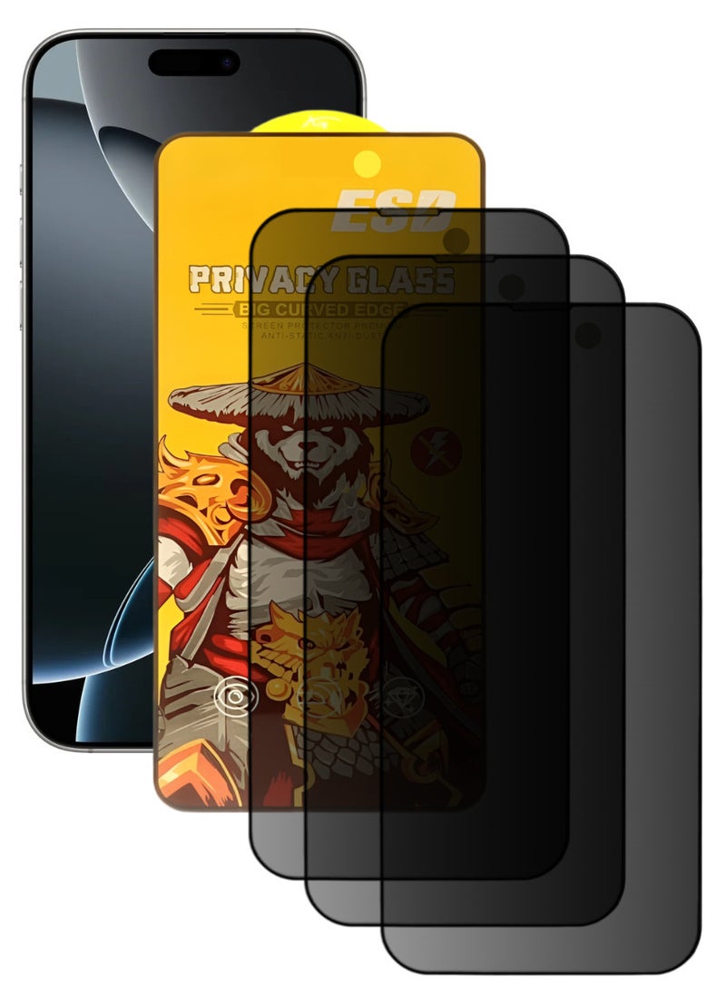 ESD 3 Pieces Tempered Dustproof Privacy Glass Screen Protector Compatible For iPhone 16 Pro Max - Image 1