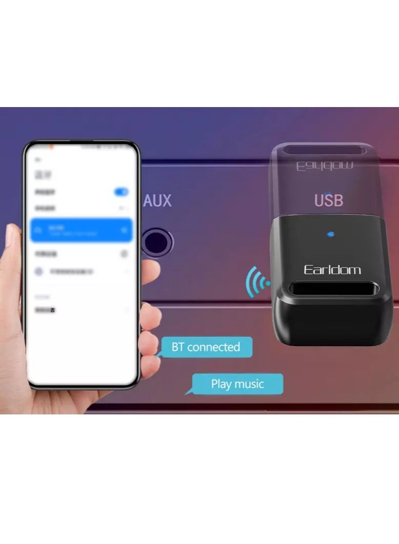 Earldom Bluetooth 5.0 to USB Audio Receiver – Wireless Audio Adapter for Car Stereo, PC, Speakers & Home Audio Systems | Plug-and-Play, Noise Reduction, Wide Compatibility, Black | Stream Music Wirelessly via USB  - Image 3