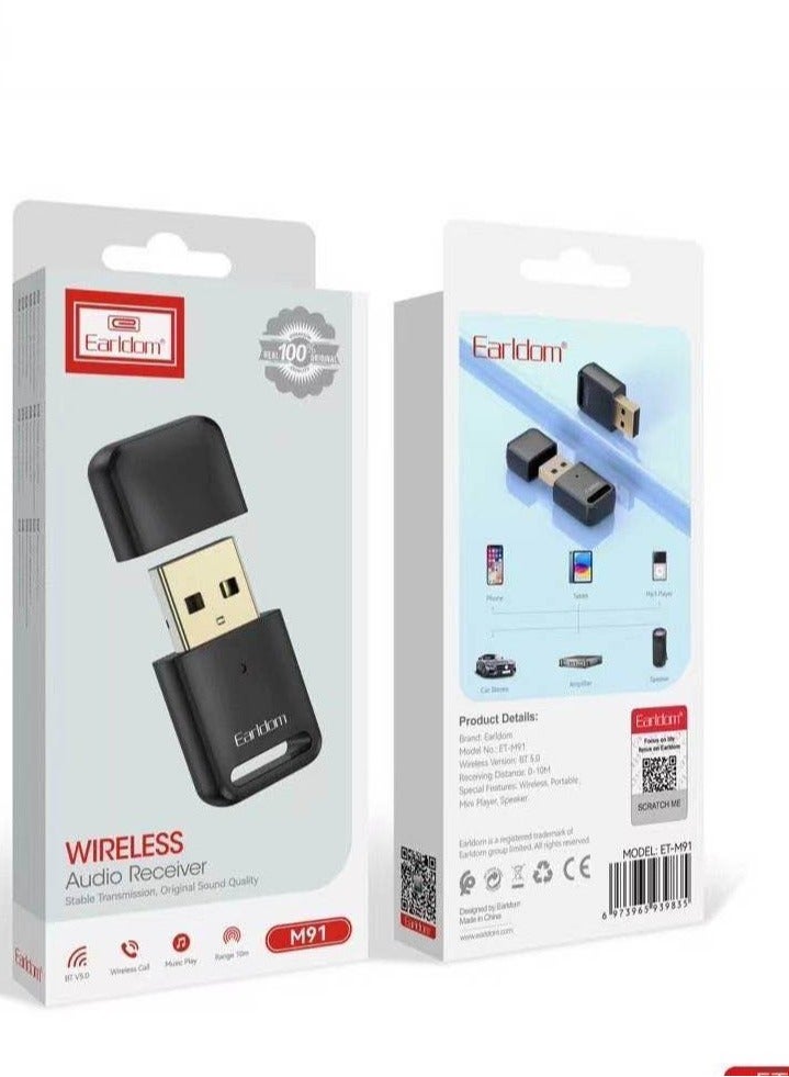 Earldom Bluetooth 5.0 to USB Audio Receiver – Wireless Audio Adapter for Car Stereo, PC, Speakers & Home Audio Systems | Plug-and-Play, Noise Reduction, Wide Compatibility, Black | Stream Music Wirelessly via USB  - Image 4