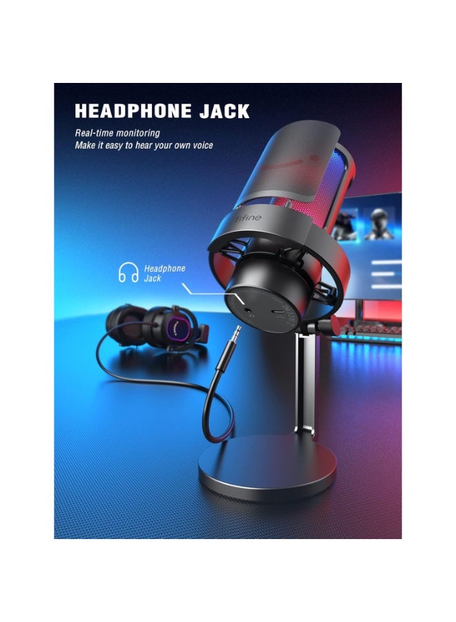 فيفين ميكروفون A8 للألعاب، مكثف RGB، ميكروفون USB للكمبيوتر الشخصي للبث المباشر، والبودكاست، والتسجيل، مع تحكم، وخاصية كتم الصوت باللمس، ومنفذ سماعة رأس، ومرشح صوت - Image 2