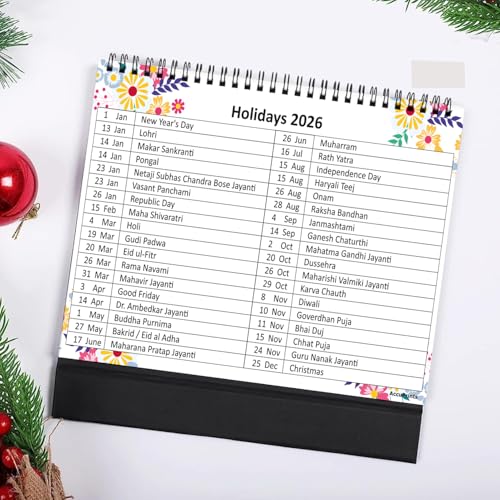 AccuPrints® Desk Calendar 2026 Planner-A5 Size (5.8 x 8.2) inch For Office Home Table New Year Hanging Kids (14 x 20.5) cm- (Green Flower Desk) - Image 4