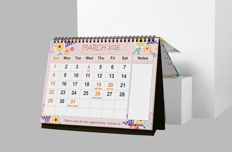 AccuPrints® Desk Calendar 2026 Planner-A5 Size (5.8 x 8.2) inch For Office Home Table New Year Hanging Kids (14 x 20.5) cm- (Green Flower Desk) - Image 5
