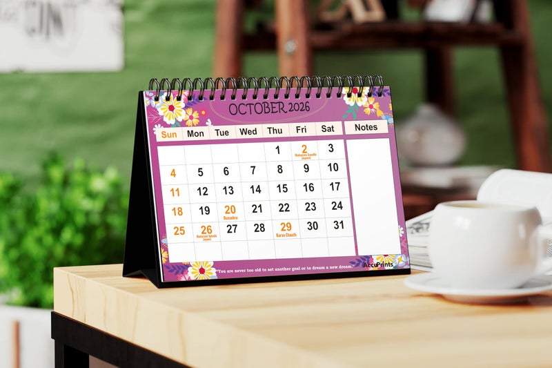 AccuPrints® Desk Calendar 2026 Planner-A5 Size (5.8 x 8.2) inch For Office Home Table New Year Hanging Kids (14 x 20.5) cm- (Green Flower Desk) - Image 3