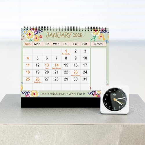 AccuPrints® Desk Calendar 2026 Planner-A5 Size (5.8 x 8.2) inch For Office Home Table New Year Hanging Kids (14 x 20.5) cm- (Green Flower Desk) - Image 2