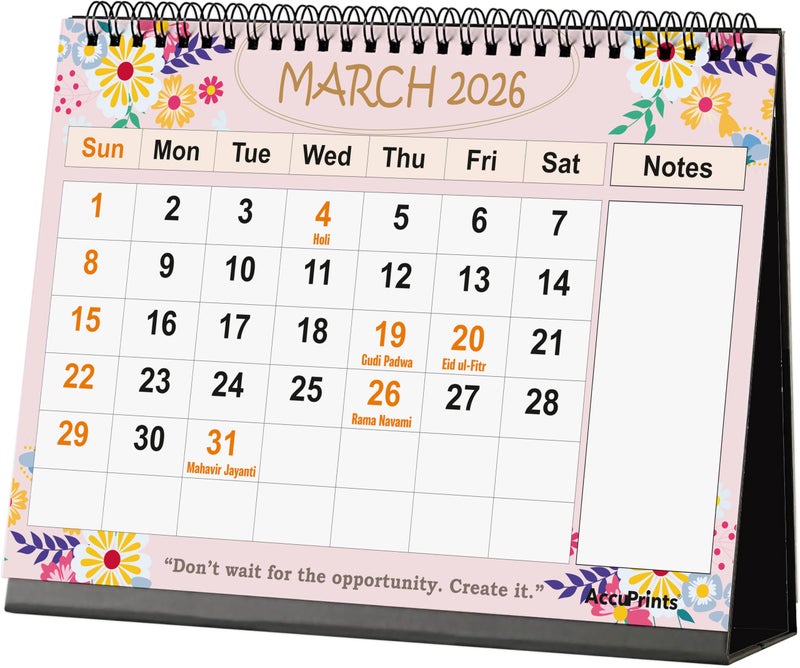 AccuPrints® Desk Calendar 2026 Planner-A5 Size (5.8 x 8.2) inch For Office Home Table New Year Hanging Kids (14 x 20.5) cm- (Green Flower Desk) - Image 1